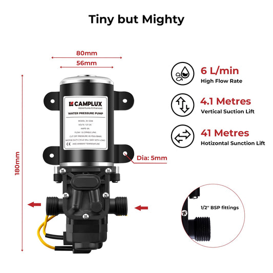 12V Druckwasserpumpe 4,5 Bar für Propangas Durchlauferhitzer Wohnmobil Boot Camping